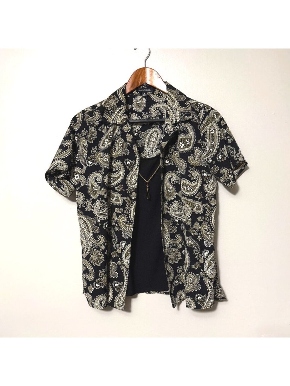 Vintage Black Paisley‎ Print Button-Up Shirt By Notations M